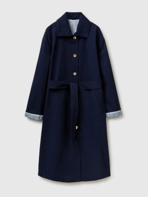 Benetton, Long Suede Trench Coat, Size: XXS, Dark Blue, Women United Colors of Benetton