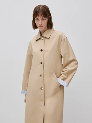 Benetton, Long Trench Coat With Striped Lining, Size: XXS, Camel, Women United Colors of Benetton