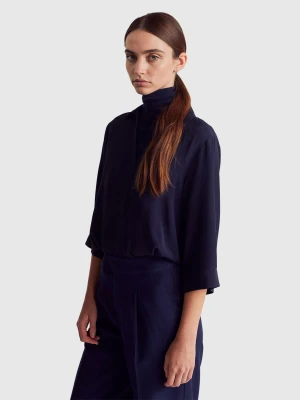 Benetton, Loose 100% Viscose Blouse, Size: XXS, Dark Blue, Women United Colors of Benetton
