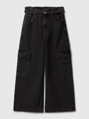 Benetton, Loose Fit Cargo Jeans, Size: S, Black, Kids United Colors of Benetton