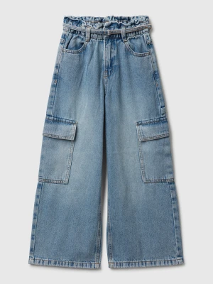 Benetton, Loose Fit Cargo Jeans, Size: XL, Light Blue, Kids United Colors of Benetton