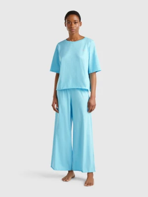 Benetton, Loose-fitting Pyjamas In Pure Cotton, size XXS, Turquoise, Women United Colors of Benetton