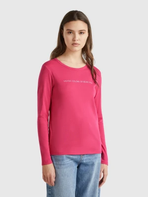 Benetton, Magenta 100% Cotton Long Sleeve T-shirt, size XXS, Strawberry, Women United Colors of Benetton