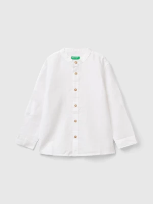 Benetton, Mandarin Collar Shirt In Linen Blend, size 104, White, Kids United Colors of Benetton