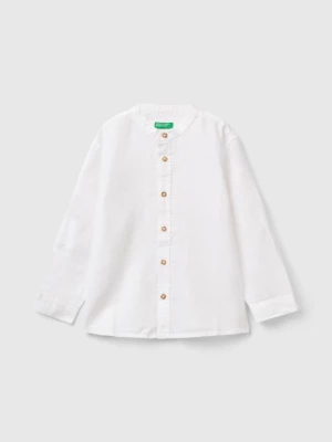 Benetton, Mandarin Collar Shirt In Linen Blend, size 82, White, Kids United Colors of Benetton