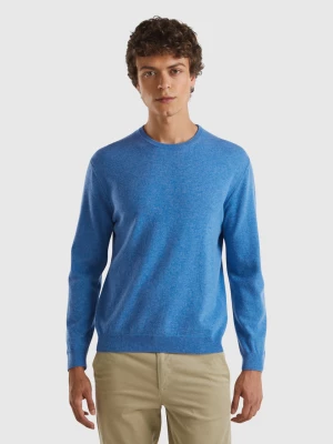 Benetton, Marl Blue Crew Neck Sweater In Pure Merino Wool, size XL, Blue, Men United Colors of Benetton