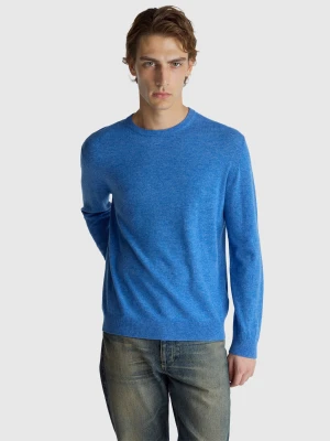 Benetton, Marl Blue Crew Neck Sweater In Pure Merino Wool, Size: XS, Blue, Men United Colors of Benetton