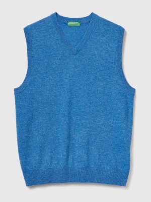 Benetton, Marl Blue Vest In Pure Merino Wool, Size: XS, Air Force Blue, Men United Colors of Benetton