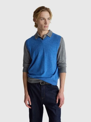 Benetton, Marl Blue Vest In Pure Merino Wool, Size: M, Air Force Blue, Men United Colors of Benetton