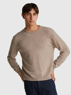 Benetton, Marl Brown Crew Neck Sweater In Pure Merino Wool, Size: XS, Dove Gray, Men United Colors of Benetton