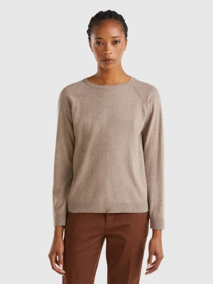 Benetton, Marl Brown Crew Neck Sweater In Wool And Cashmere Blend, size L, Brown, Women United Colors of Benetton