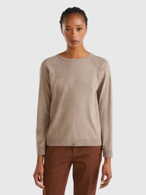 Benetton, Marl Brown Crew Neck Sweater In Wool And Cashmere Blend, size M, Brown, Women United Colors of Benetton