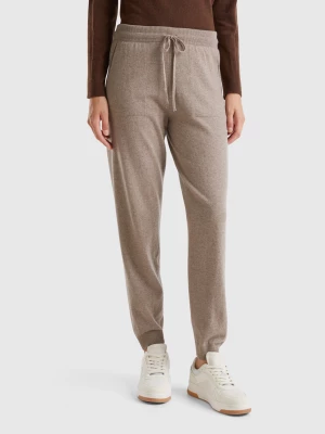 Benetton, Marl Brown Sporty Trousers In Cashmere Blend, size L, Brown, Women United Colors of Benetton