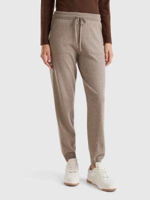 Benetton, Marl Brown Sporty Trousers In Cashmere Blend, size XL, Brown, Women United Colors of Benetton