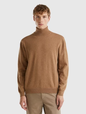 Benetton, Marl Brown Turtleneck In Pure Merino Wool, size L, Brown, Men United Colors of Benetton