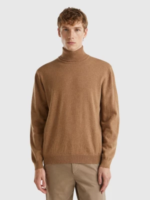 Benetton, Marl Brown Turtleneck In Pure Merino Wool, size L, Brown, Men United Colors of Benetton