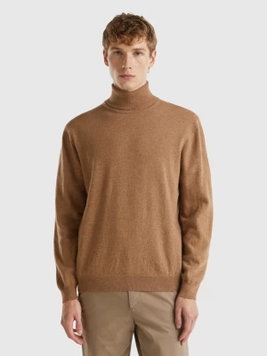 Benetton, Marl Brown Turtleneck In Pure Merino Wool, size XL, Brown, Men United Colors of Benetton