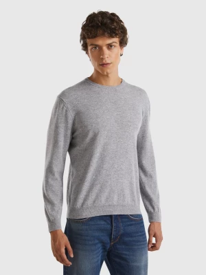 Benetton, Marl Gray Crew Neck Sweater In Pure Merino Wool, size L, Light Gray, Men United Colors of Benetton