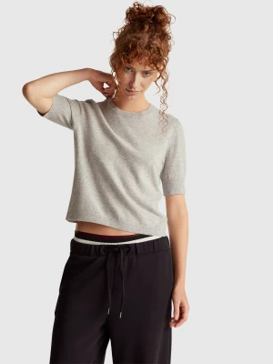 Benetton, Marl Gray Short Sleeve Sweater In Pure Merino Wool, Size: XXS, Light Gray, Women United Colors of Benetton
