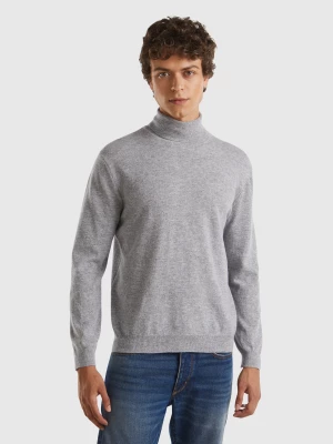 Benetton, Marl Gray Turtleneck In Pure Merino Wool, size XS, Light Gray, Men United Colors of Benetton