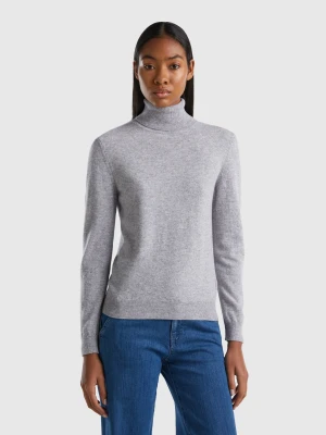Benetton, Marl Gray Turtleneck Sweater In Pure Merino Wool, Size: XS, Light Gray, Women United Colors of Benetton