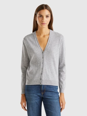 Benetton, Marl Gray V-neck Cardigan In Pure Merino Wool, size S, Light Gray, Women United Colors of Benetton