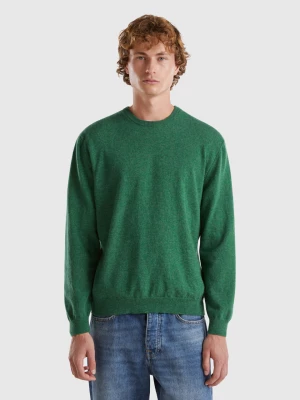 Benetton, Marl Green Crew Neck Sweater In Pure Merino Wool, size XL, Green, Men United Colors of Benetton