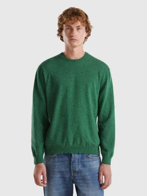 Benetton, Marl Green Crew Neck Sweater In Pure Merino Wool, size XS, Green, Men United Colors of Benetton