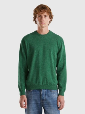 Benetton, Marl Green Crew Neck Sweater In Pure Merino Wool, Size: XS, Green, Men United Colors of Benetton