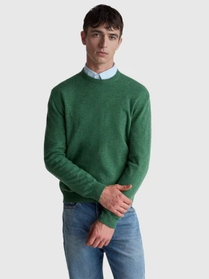 Benetton, Marl Green Crew Neck Sweater In Pure Merino Wool, Size: XS, Green, Men United Colors of Benetton