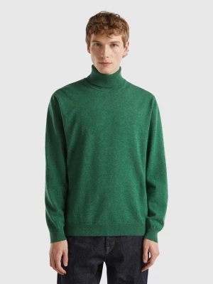 Benetton, Marl Green Turtleneck In Pure Merino Wool, size M, Green, Men United Colors of Benetton