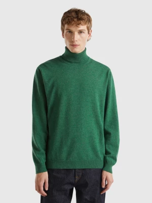 Benetton, Marl Green Turtleneck In Pure Merino Wool, size XS, Green, Men United Colors of Benetton