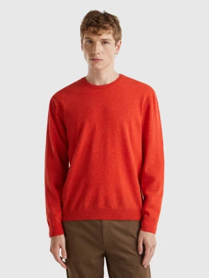 Benetton, Marl Orange Crew Neck Sweater In Pure Merino Wool, size S, Orange, Men United Colors of Benetton