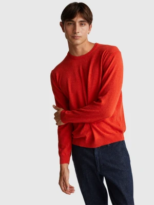 Benetton, Marl Orange Crew Neck Sweater In Pure Merino Wool, Size: XS, Orange, Men United Colors of Benetton