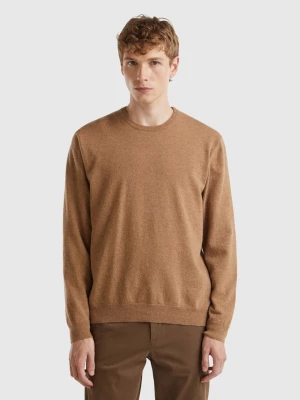 Benetton, Marl Pink Crew Neck Sweater In Pure Merino Wool, size L, Brown, Men United Colors of Benetton