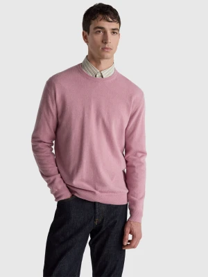 Benetton, Marl Pink Crew Neck Sweater In Pure Merino Wool, Size: L, Pastel Pink, Men United Colors of Benetton