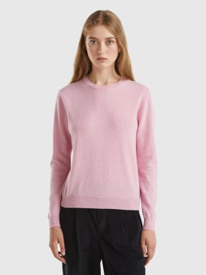 Benetton, Marl Pink Crew Neck Sweater In Pure Merino Wool, size L, Pink, Women United Colors of Benetton