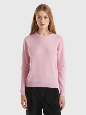 Benetton, Marl Pink Crew Neck Sweater In Pure Merino Wool, size M, Pink, Women United Colors of Benetton