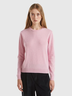 Benetton, Marl Pink Crew Neck Sweater In Pure Merino Wool, size XS, Pink, Women United Colors of Benetton