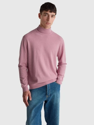 Benetton, Marl Pink Turtleneck In Pure Merino Wool, Size: XL, Pastel Pink, Men United Colors of Benetton