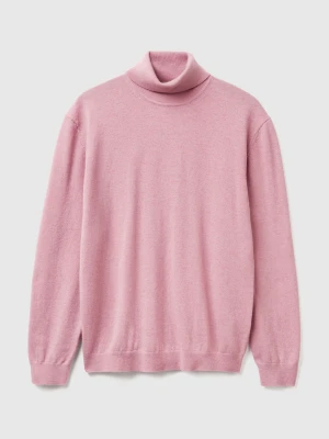 Benetton, Marl Pink Turtleneck In Pure Merino Wool, Size: XS, Pastel Pink, Men United Colors of Benetton
