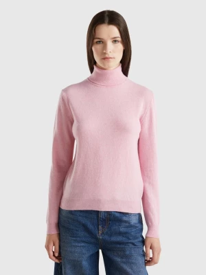 Benetton, Marl Pink Turtleneck Sweater In Pure Merino Wool, size L, Pink, Women United Colors of Benetton