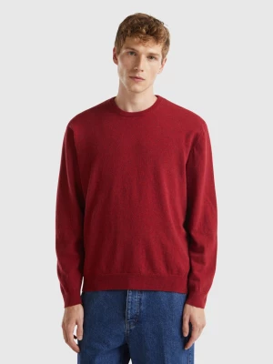 Benetton, Marl Red Crew Neck Sweater In Pure Merino Wool, size L, Red, Men United Colors of Benetton
