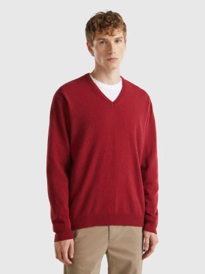 Benetton, Marl Red V-neck Sweater In Pure Merino Wool, size M, Red, Men United Colors of Benetton