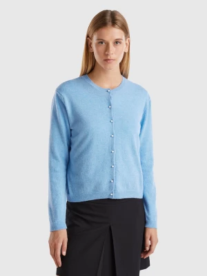 Benetton, Marl Sky Blue Cardigan In Pure Merino Wool, size L, Light Blue, Women United Colors of Benetton