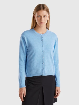 Benetton, Marl Sky Blue Cardigan In Pure Merino Wool, size XS, Light Blue, Women United Colors of Benetton