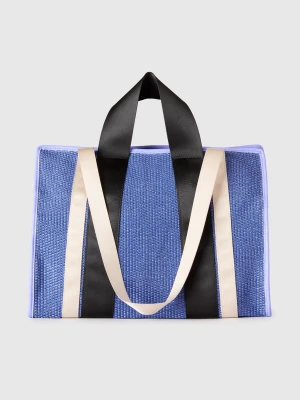 Benetton, Maxi Tote Bag In Raffia, Size: OS, Blue, Women United Colors of Benetton