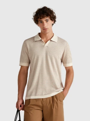 Benetton, Melange Polo In Pure Cotton, size XS, Beige, Men United Colors of Benetton