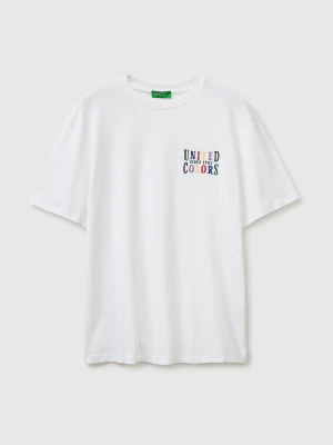 Benetton, Melange T-shirt With Logo, Size: XS, White, Men United Colors of Benetton