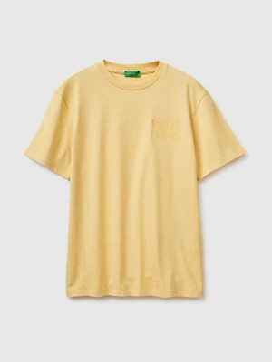 Benetton, Melange T-shirt With Logo, Size: XS, Yellow, Men United Colors of Benetton